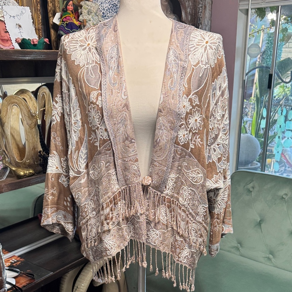 Bohemian Floral Kimono with Fringe